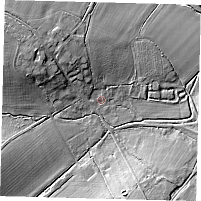 Shaded relief map of the ground around PE282PA, computed from Environment Agency LiDAR. The ground here sits at about 29 m above sea level and falls 15 m across the surrounding 800 m. Surface water reaching this point runs off ground lying to the north-west, 11.2 m higher.
