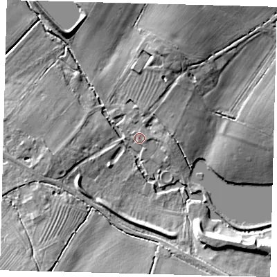 Shaded relief map of the ground around PE282PQ, computed from Environment Agency LiDAR. The ground here sits at about 27 m above sea level and falls 13 m across the surrounding 800 m. Surface water reaching this point runs off ground lying to the north-north-east, 10.0 m higher.
