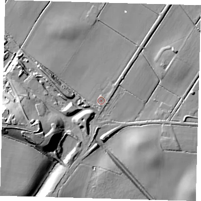 Shaded relief map of the ground around PE282UA, computed from Environment Agency LiDAR. The ground here sits at about 5 m above sea level and falls 35 m across the surrounding 800 m. Surface water reaching this point runs off ground lying to the south-south-west, 10.1 m higher.