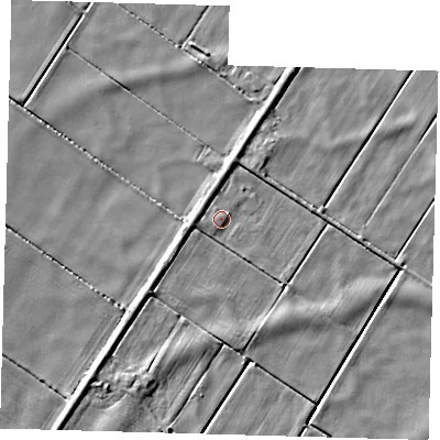 Shaded relief map of the ground around PE282UB, computed from Environment Agency LiDAR. The ground here sits at about -0 m above sea level and falls 3 m across the surrounding 800 m. Surface water reaching this point runs off ground lying to the south-west, 2.7 m higher.
