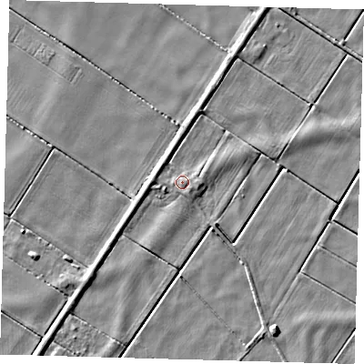 Shaded relief map of the ground around PE282UD, computed from Environment Agency LiDAR. The ground here sits at about 0 m above sea level and falls 4 m across the surrounding 800 m. Surface water reaching this point runs off ground lying to the south-east, 0.7 m higher.