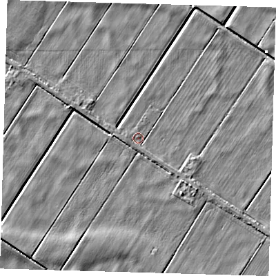 Shaded relief map of the ground around PE282UF, computed from Environment Agency LiDAR. The ground here sits at about -0 m above sea level and falls 3 m across the surrounding 800 m. Surface water reaching this point runs off ground lying to the south-east, 1.6 m higher.