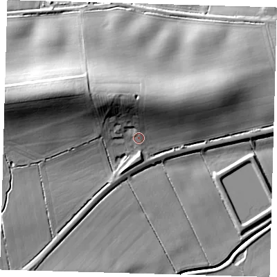 Shaded relief map of the ground around PE282UJ, computed from Environment Agency LiDAR. The ground here sits at about 7 m above sea level and falls 22 m across the surrounding 800 m. Surface water reaching this point runs off ground lying to the north-north-west, 13.0 m higher.