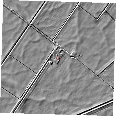Shaded relief map of the ground around PE282UQ, computed from Environment Agency LiDAR. The ground here sits at about -0 m above sea level and falls 4 m across the surrounding 800 m. Surface water reaching this point runs off ground lying to the west-south-west, 3.1 m higher.