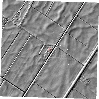 Shaded relief map of the ground around PE282US, computed from Environment Agency LiDAR. The ground here sits at about -0 m above sea level and falls 3 m across the surrounding 800 m. Surface water reaching this point runs off ground lying to the south-west, 0.9 m higher.