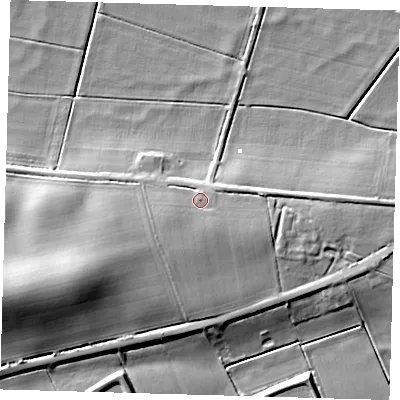 Shaded relief map of the ground around PE282XR, computed from Environment Agency LiDAR. The ground here sits at about 5 m above sea level and falls 18 m across the surrounding 800 m. Surface water reaching this point runs off ground lying to the south-west, 4.1 m higher.