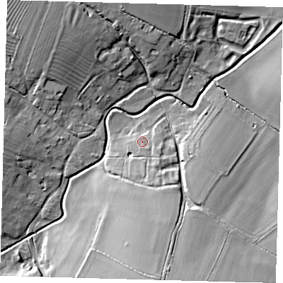 Shaded relief map of the ground around PE283AN, computed from Environment Agency LiDAR. The ground here sits at about 19 m above sea level and falls 20 m across the surrounding 800 m. Surface water reaching this point runs off ground lying to the south-south-east, 8.3 m higher.