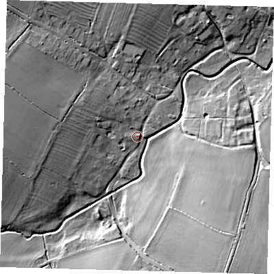 Shaded relief map of the ground around PE283AY, computed from Environment Agency LiDAR. The ground here sits at about 17 m above sea level and falls 21 m across the surrounding 800 m. Surface water reaching this point runs off ground lying to the west-north-west, 14.3 m higher.