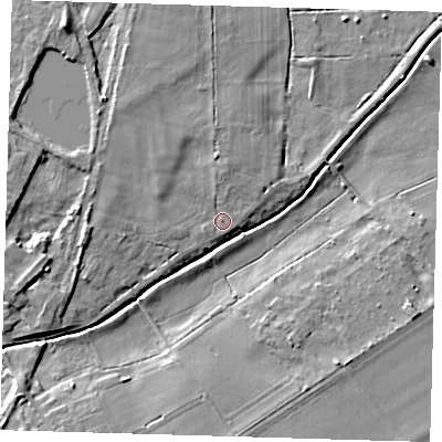 Shaded relief map of the ground around PE283DJ, computed from Environment Agency LiDAR. The ground here sits at about 5 m above sea level and falls 9 m across the surrounding 800 m. Surface water reaching this point runs off ground lying to the north-west, 2.3 m higher.