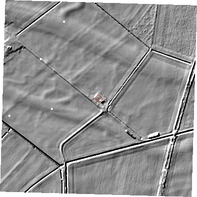Shaded relief map of the ground around PE283HN, computed from Environment Agency LiDAR. The ground here sits at about -0 m above sea level and falls 5 m across the surrounding 800 m. Surface water reaching this point runs off ground lying to the east-south-east, 3.2 m higher.