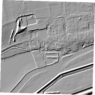 Shaded relief map of the ground around PE283PQ, computed from Environment Agency LiDAR. The ground here sits at about 5 m above sea level and falls 15 m across the surrounding 800 m. Surface water reaching this point runs off ground lying to the north-north-west, 6.0 m higher.