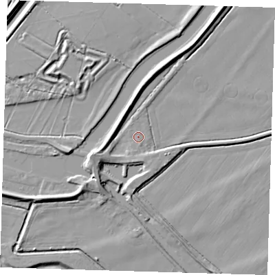 Shaded relief map of the ground around PE283PR, computed from Environment Agency LiDAR. The ground here sits at about 3 m above sea level and falls 7 m across the surrounding 800 m. Surface water reaching this point runs off ground lying to the west-south-west, 3.2 m higher.