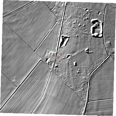 Shaded relief map of the ground around PE283WD, computed from Environment Agency LiDAR. The ground here sits at about 4 m above sea level and falls 10 m across the surrounding 800 m. Surface water reaching this point runs off ground lying to the east-south-east, 4.7 m higher.