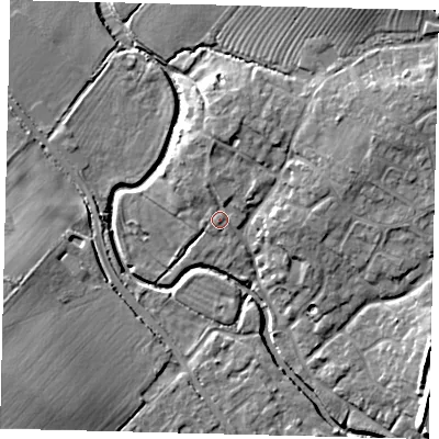 Shaded relief map of the ground around PE284DX, computed from Environment Agency LiDAR. The ground here sits at about 18 m above sea level and falls 11 m across the surrounding 800 m. Surface water reaching this point runs off ground lying to the north-north-east, 4.1 m higher.
