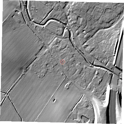 Shaded relief map of the ground around PE284ES, computed from Environment Agency LiDAR. The ground here sits at about 17 m above sea level and falls 15 m across the surrounding 800 m. Surface water reaching this point runs off ground lying to the south-south-east, 8.0 m higher.