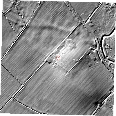 Shaded relief map of the ground around PE284EX, computed from Environment Agency LiDAR. The ground here sits at about 21 m above sea level and falls 9 m across the surrounding 800 m. Surface water reaching this point runs off ground lying to the south-east, 2.5 m higher.