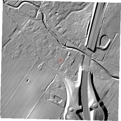 Shaded relief map of the ground around PE284HB, computed from Environment Agency LiDAR. The ground here sits at about 17 m above sea level and falls 17 m across the surrounding 800 m. Surface water reaching this point runs off ground lying to the south-south-east, 10.3 m higher.