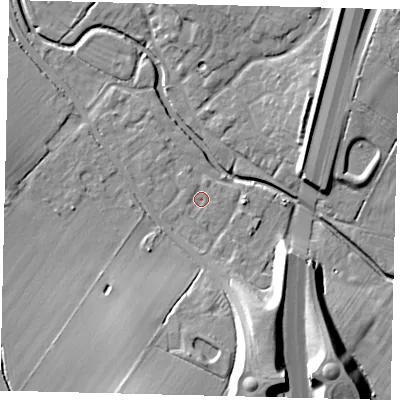 Shaded relief map of the ground around PE284HD, computed from Environment Agency LiDAR. The ground here sits at about 17 m above sea level and falls 17 m across the surrounding 800 m. Surface water reaching this point runs off ground lying to the south-south-east, 13.5 m higher.