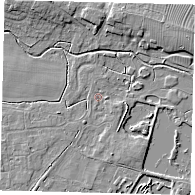 Shaded relief map of the ground around PE284PR, computed from Environment Agency LiDAR. The ground here sits at about 11 m above sea level and falls 7 m across the surrounding 800 m. Surface water reaching this point runs off ground lying to the south-south-east, 2.9 m higher.