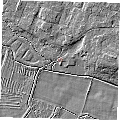 Shaded relief map of the ground around PE284RL, computed from Environment Agency LiDAR. The ground here sits at about 11 m above sea level and falls 7 m across the surrounding 800 m. Surface water reaching this point runs off ground lying to the east-north-east, 3.9 m higher.