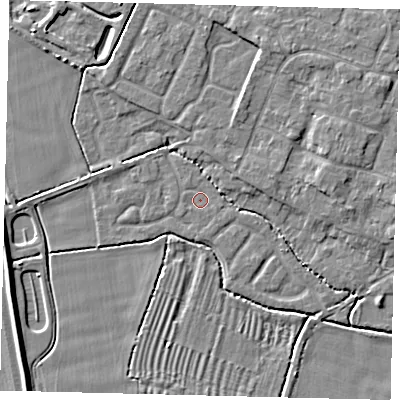 Shaded relief map of the ground around PE284SX, computed from Environment Agency LiDAR. The ground here sits at about 11 m above sea level and falls 5 m across the surrounding 800 m. Surface water reaching this point runs off ground lying to the west-north-west, 0.6 m higher.