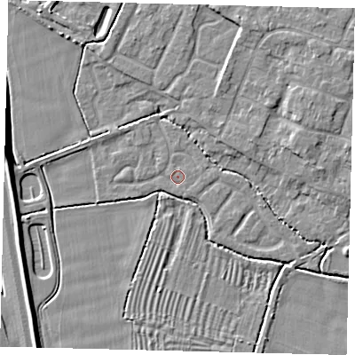 Shaded relief map of the ground around PE284SY, computed from Environment Agency LiDAR. The ground here sits at about 11 m above sea level and falls 7 m across the surrounding 800 m. Surface water reaching this point runs off ground lying to the north, 0.7 m higher.
