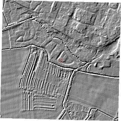 Shaded relief map of the ground around PE284YH, computed from Environment Agency LiDAR. The ground here sits at about 11 m above sea level and falls 5 m across the surrounding 800 m. Surface water reaching this point runs off ground lying to the north-north-east, 0.7 m higher.