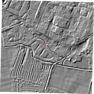 Shaded relief map of the ground around PE284YQ, computed from Environment Agency LiDAR. The ground here sits at about 11 m above sea level and falls 5 m across the surrounding 800 m. Surface water reaching this point runs off ground lying to the north-north-east, 4.4 m higher.