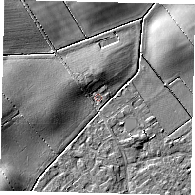 Shaded relief map of the ground around PE285GQ, computed from Environment Agency LiDAR. The ground here sits at about 10 m above sea level and falls 12 m across the surrounding 800 m. Surface water reaching this point runs off ground lying to the south-west, 9.0 m higher.