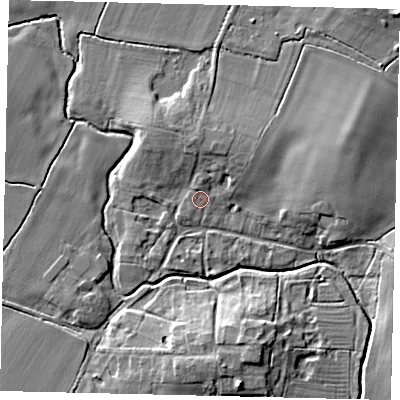 Shaded relief map of the ground around PE285QU, computed from Environment Agency LiDAR. The ground here sits at about 29 m above sea level and falls 10 m across the surrounding 800 m. Surface water reaching this point runs off ground lying to the north-north-east, 1.4 m higher.
