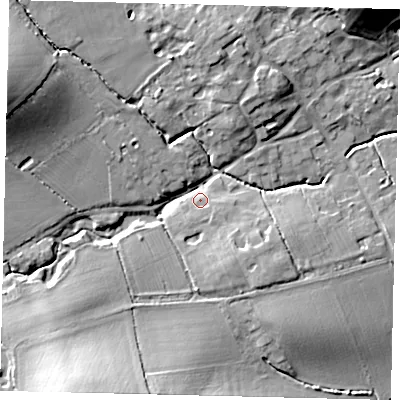 Shaded relief map of the ground around PE285RP, computed from Environment Agency LiDAR. The ground here sits at about 21 m above sea level and falls 24 m across the surrounding 800 m. Surface water reaching this point runs off ground lying to the south-south-east, 6.2 m higher.