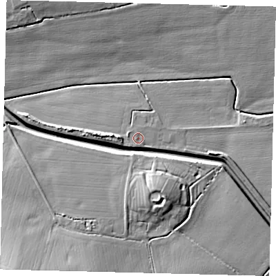 Shaded relief map of the ground around PE285YU, computed from Environment Agency LiDAR. The ground here sits at about 3 m above sea level and falls 11 m across the surrounding 800 m. Surface water reaching this point runs off ground lying to the south, 0.7 m higher.