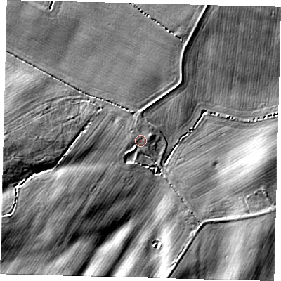 Shaded relief map of the ground around PE285YX, computed from Environment Agency LiDAR. The ground here sits at about 7 m above sea level and falls 32 m across the surrounding 800 m. Surface water reaching this point runs off ground lying to the south-west, 27.3 m higher.