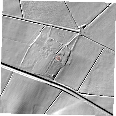 Shaded relief map of the ground around PE285YZ, computed from Environment Agency LiDAR. The ground here sits at about 4 m above sea level and falls 11 m across the surrounding 800 m. Surface water reaching this point runs off ground lying to the west, 0.9 m higher.