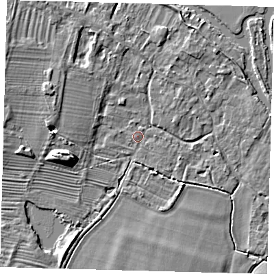 Shaded relief map of the ground around PE289AG, computed from Environment Agency LiDAR. The ground here sits at about 8 m above sea level and falls 8 m across the surrounding 800 m. Surface water reaching this point runs off ground lying to the west-south-west, 7.1 m higher.