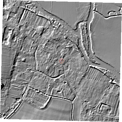 Shaded relief map of the ground around PE289AH, computed from Environment Agency LiDAR. The ground here sits at about 8 m above sea level and falls 7 m across the surrounding 800 m. Surface water reaching this point runs off ground lying to the north-north-west, 1.7 m higher.