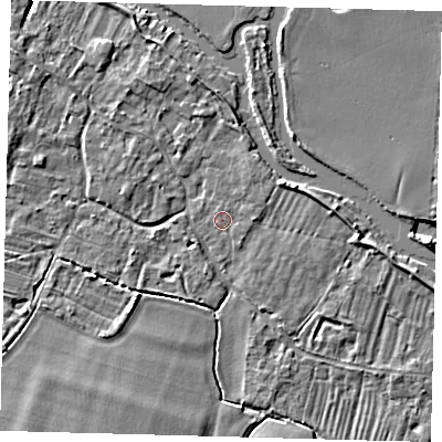 Shaded relief map of the ground around PE289AU, computed from Environment Agency LiDAR. The ground here sits at about 7 m above sea level and falls 4 m across the surrounding 800 m. Surface water reaching this point runs off ground lying to the east, 0.9 m higher.