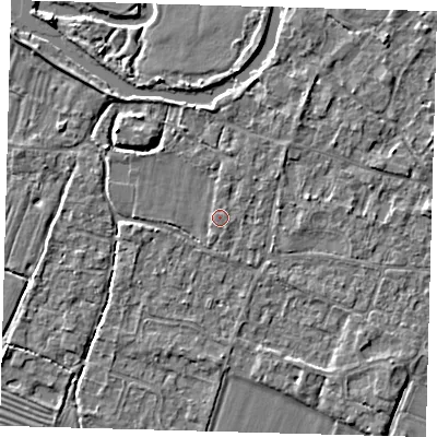 Shaded relief map of the ground around PE289BE, computed from Environment Agency LiDAR. The ground here sits at about 7 m above sea level and falls 4 m across the surrounding 800 m. Surface water reaching this point runs off ground lying to the south-south-west, 0.8 m higher.