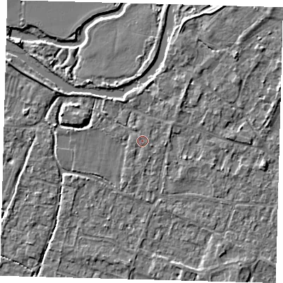 Shaded relief map of the ground around PE289BQ, computed from Environment Agency LiDAR. The ground here sits at about 7 m above sea level and falls 4 m across the surrounding 800 m. Surface water reaching this point runs off ground lying to the south-west, 0.7 m higher.