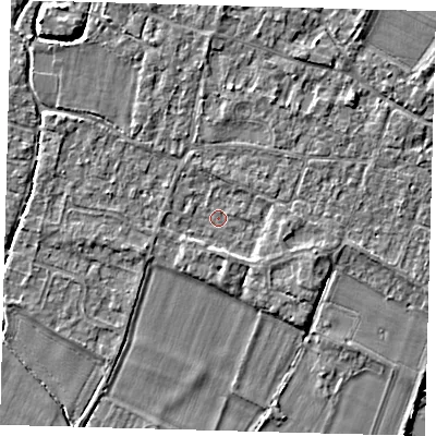 Shaded relief map of the ground around PE289BS, computed from Environment Agency LiDAR. The ground here sits at about 7 m above sea level and falls 4 m across the surrounding 800 m. Surface water reaching this point runs off ground lying to the east-south-east, 1.5 m higher.