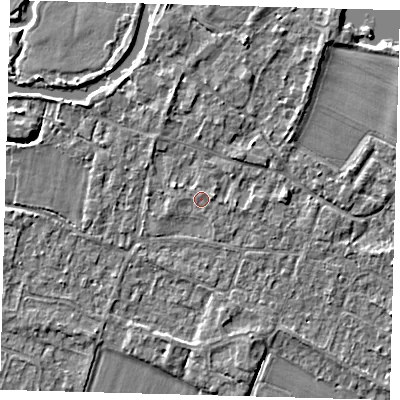 Shaded relief map of the ground around PE289BY, computed from Environment Agency LiDAR. The ground here sits at about 7 m above sea level and falls 3 m across the surrounding 800 m. Surface water reaching this point runs off ground lying to the east-north-east, 0.6 m higher.