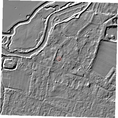 Shaded relief map of the ground around PE289DE, computed from Environment Agency LiDAR. The ground here sits at about 8 m above sea level and falls 4 m across the surrounding 800 m. Surface water reaching this point runs off ground lying to the west, 1.0 m higher.