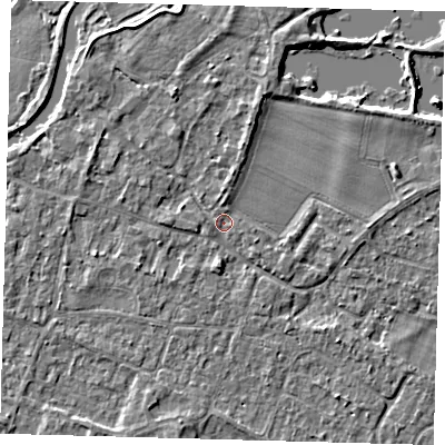 Shaded relief map of the ground around PE289DG, computed from Environment Agency LiDAR. The ground here sits at about 7 m above sea level and falls 3 m across the surrounding 800 m. Surface water reaching this point runs off ground lying to the north-north-west, 2.0 m higher.