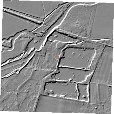 Shaded relief map of the ground around PE289DH, computed from Environment Agency LiDAR. The ground here sits at about 7 m above sea level and falls 5 m across the surrounding 800 m. Surface water reaching this point runs off ground lying to the north-north-east, 4.0 m higher.
