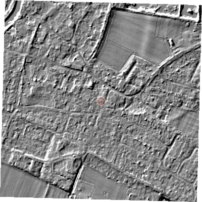 Shaded relief map of the ground around PE289EA, computed from Environment Agency LiDAR. The ground here sits at about 7 m above sea level and falls 4 m across the surrounding 800 m. Surface water reaching this point runs off ground lying to the west, 0.7 m higher.