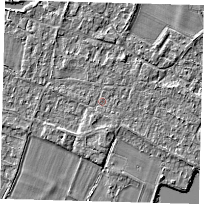 Shaded relief map of the ground around PE289ED, computed from Environment Agency LiDAR. The ground here sits at about 7 m above sea level and falls 3 m across the surrounding 800 m. Surface water reaching this point runs off ground lying to the south, 1.4 m higher.