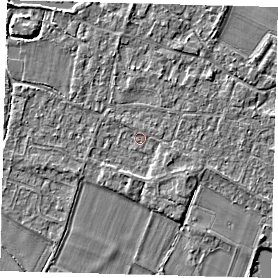Shaded relief map of the ground around PE289EE, computed from Environment Agency LiDAR. The ground here sits at about 7 m above sea level and falls 4 m across the surrounding 800 m. Surface water reaching this point runs off ground lying to the south-east, 1.5 m higher.