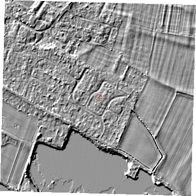 Shaded relief map of the ground around PE289EP, computed from Environment Agency LiDAR. The ground here sits at about 7 m above sea level and falls 4 m across the surrounding 800 m. Surface water reaching this point runs off ground lying to the north-east, 0.8 m higher.