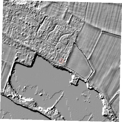 Shaded relief map of the ground around PE289ER, computed from Environment Agency LiDAR. The ground here sits at about 7 m above sea level and falls 4 m across the surrounding 800 m. Surface water reaching this point runs off ground lying to the south-south-west, 1.3 m higher.