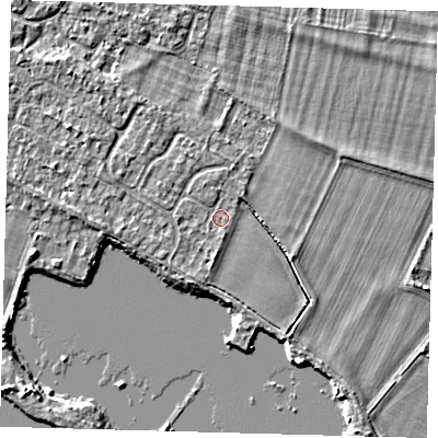 Shaded relief map of the ground around PE289EU, computed from Environment Agency LiDAR. The ground here sits at about 7 m above sea level and falls 4 m across the surrounding 800 m. Surface water reaching this point runs off ground lying to the south, 0.6 m higher.